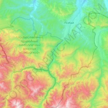 Псебайское городское поселение topographic map, elevation, terrain