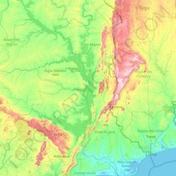 Volta River topographic map, elevation, terrain