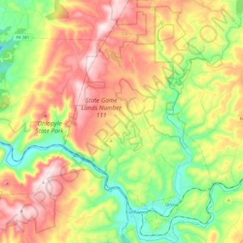 Lower Turkeyfoot Township topographic map, elevation, terrain