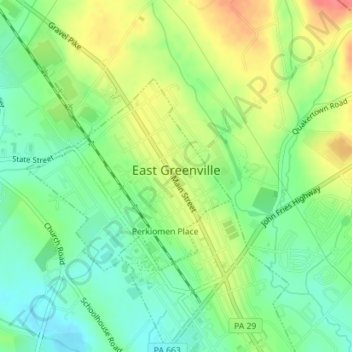 East Greenville topographic map, elevation, terrain