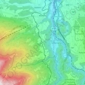 Mutters topographic map, elevation, terrain