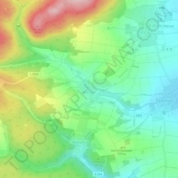 Münster topographic map, elevation, terrain
