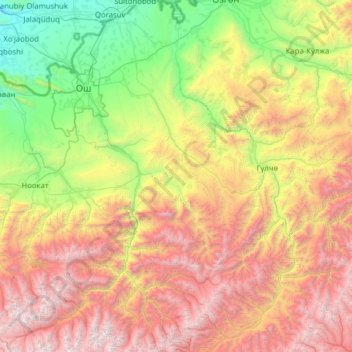 Кара-Суу району topographic map, elevation, terrain