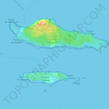 Îles de Lérins topographic map, elevation, terrain