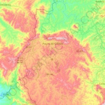 Poços de Caldas topographic map, elevation, terrain