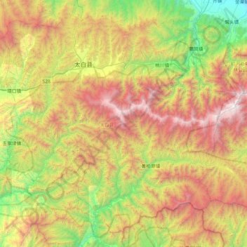 太白县 topographic map, elevation, terrain
