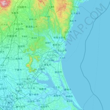Ibaraki Prefecture topographic map, elevation, terrain