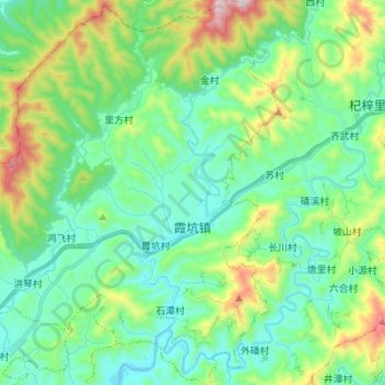 霞坑镇 topographic map, elevation, terrain