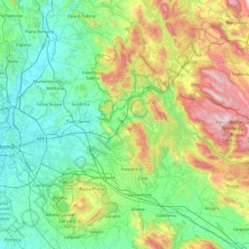 Aniene topographic map, elevation, terrain