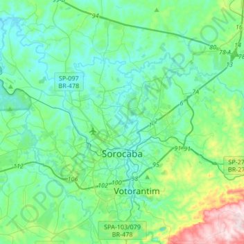 Sorocaba topographic map, elevation, terrain