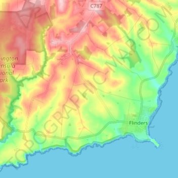 Flinders topographic map, elevation, terrain