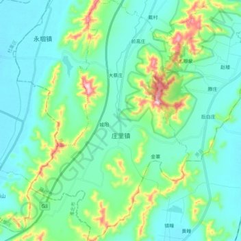 庄里镇 topographic map, elevation, terrain