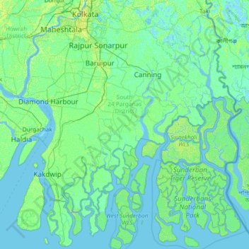 South 24 Parganas District topographic map, elevation, terrain