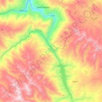 Río Misicuni topographic map, elevation, terrain