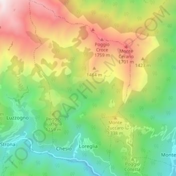 Loreglia topographic map, elevation, terrain