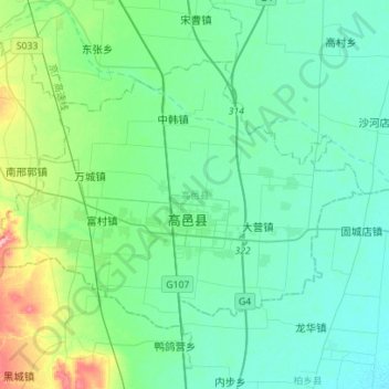 高邑县 topographic map, elevation, terrain