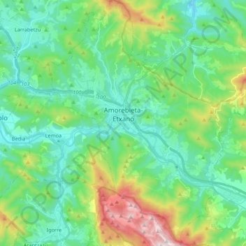 Amorebieta-Etxano topographic map, elevation, terrain