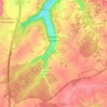 Noidant-le-Rocheux topographic map, elevation, terrain