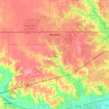 Waukee topographic map, elevation, terrain