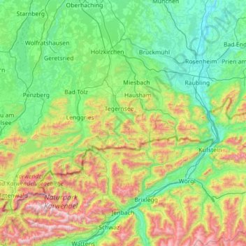 Bayerische Voralpen topographic map, elevation, terrain