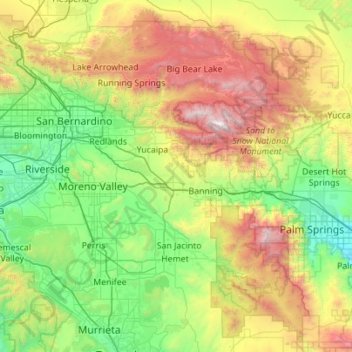 San Bernardino National Forest topographic map, elevation, terrain