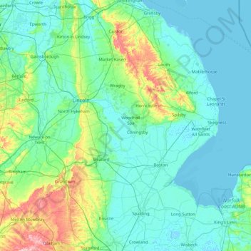 Lincolnshire topographic map, elevation, terrain