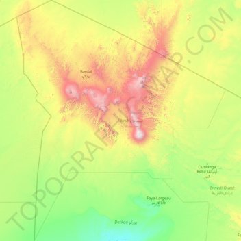 Tibesti topographic map, elevation, terrain