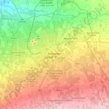 Marrakesh topographic map, elevation, terrain