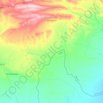 Sidi Damed topographic map, elevation, terrain