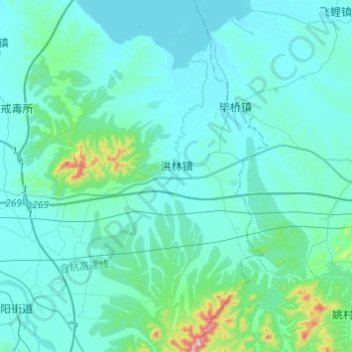洪林镇 topographic map, elevation, terrain