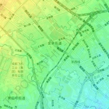 金泉街道 topographic map, elevation, terrain