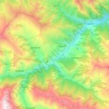 Шаройское сельское поселение topographic map, elevation, terrain