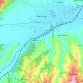 Bujanovac topographic map, elevation, terrain