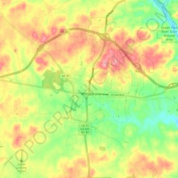 Pittsboro topographic map, elevation, terrain