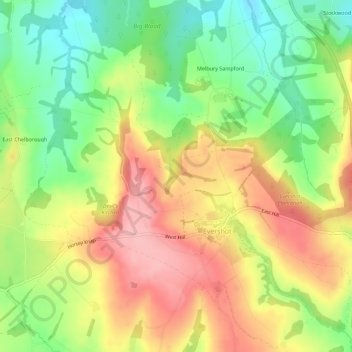 Evershot topographic map, elevation, terrain