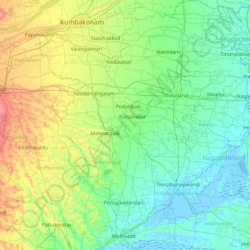 Thiruvarur topographic map, elevation, terrain