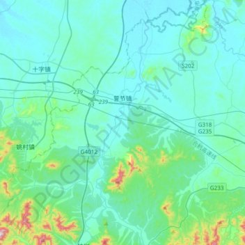 誓节镇 topographic map, elevation, terrain