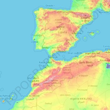 Spain topographic map, elevation, terrain