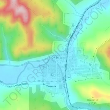 Drain topographic map, elevation, terrain