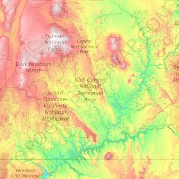 Glen Canyon National Recreation Area topographic map, elevation, terrain