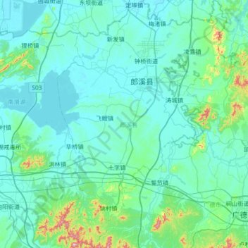 郎溪县 topographic map, elevation, terrain