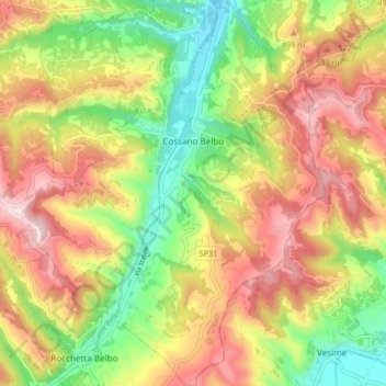 Cossano Belbo topographic map, elevation, terrain