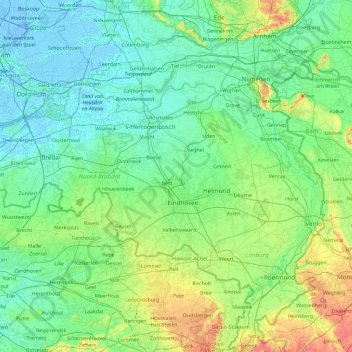 Noord-Brabant topographic map, elevation, terrain