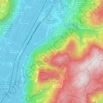 Neumarkt - Egna topographic map, elevation, terrain