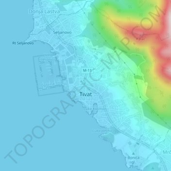 Tivat topographic map, elevation, terrain