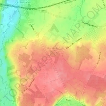 Bombaye topographic map, elevation, terrain