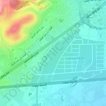 Mazzeh Basatin Neighbourhood topographic map, elevation, terrain