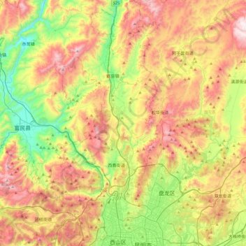 五华区 topographic map, elevation, terrain