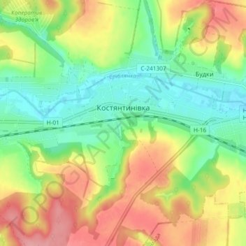 Kostiantynivka topographic map, elevation, terrain