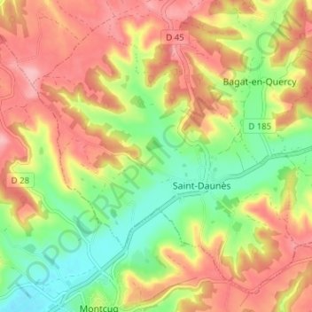 Saint-Daunès topographic map, elevation, terrain
